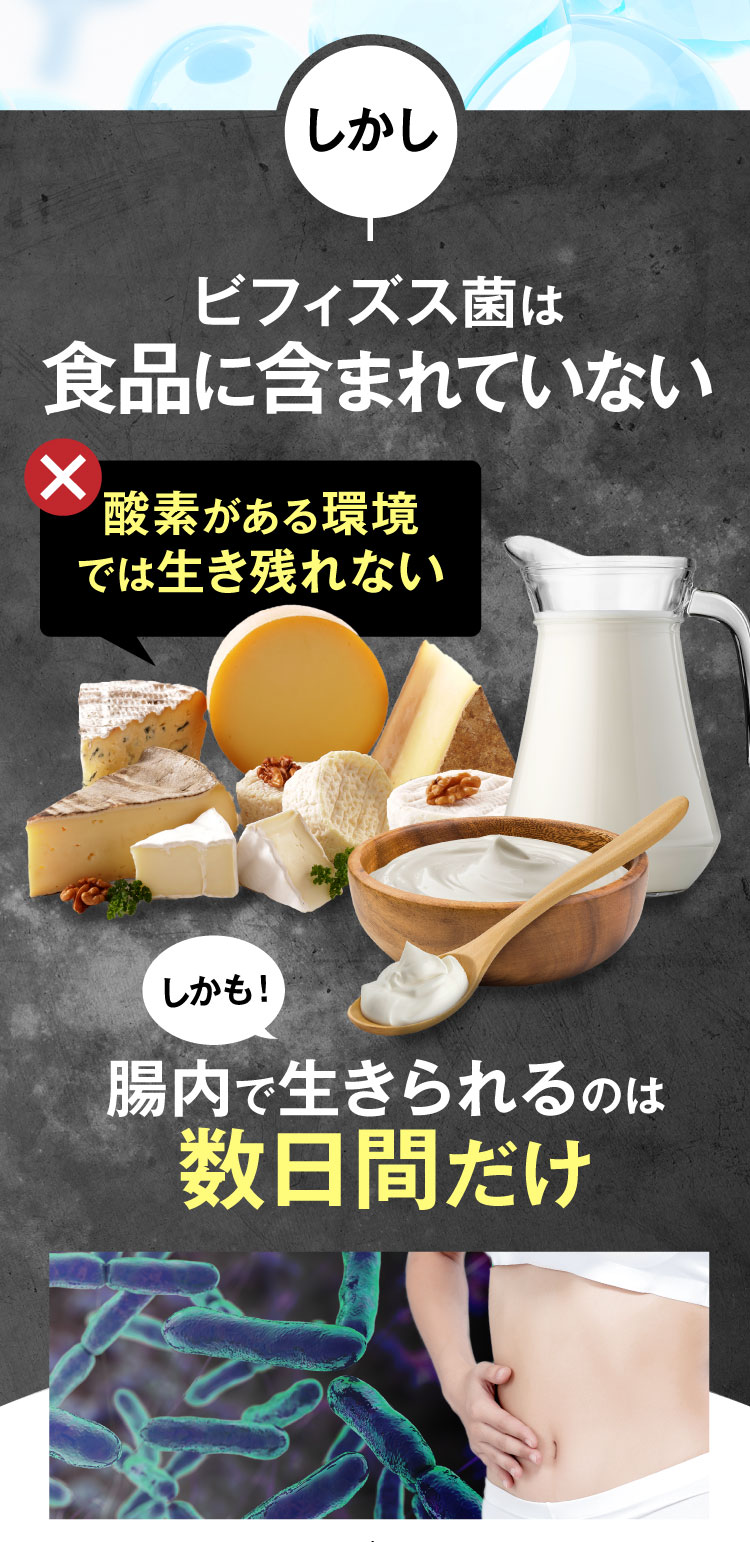 ビフィズス菌は食品には含まれていない。