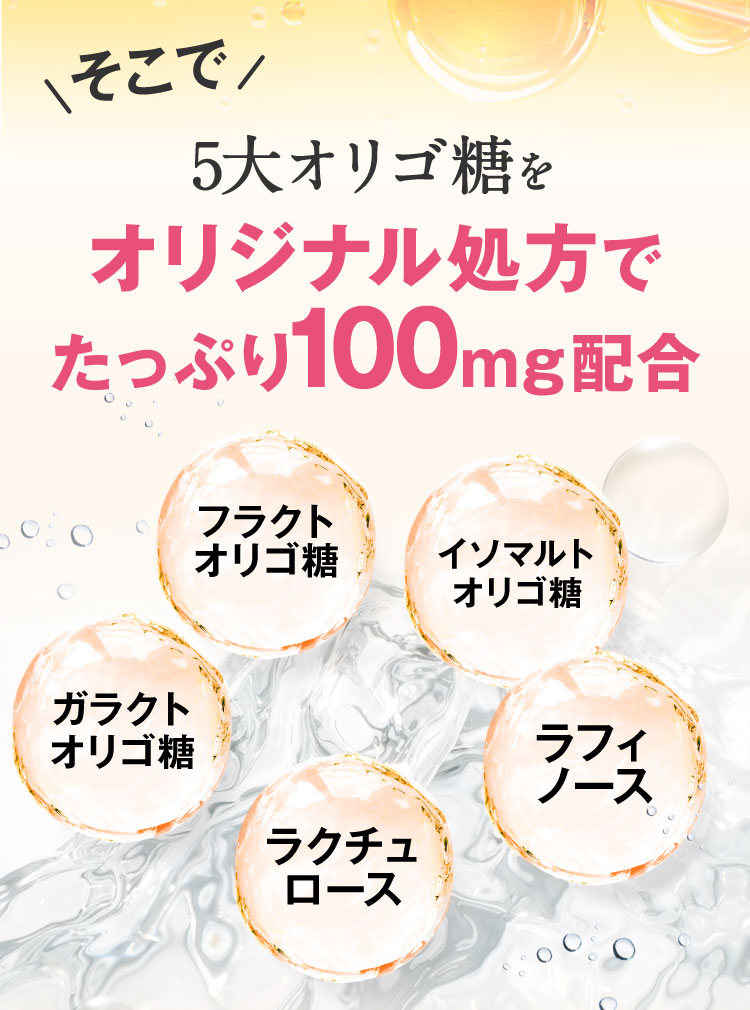 そこで5大オリゴ糖をたっぷり100mg配合。