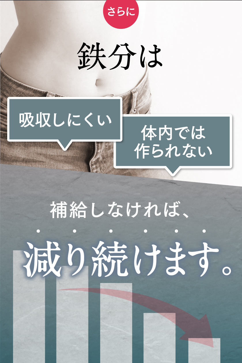 鉄分は補給しなければ減り続けます。だから毎日摂ることが重要なんです。