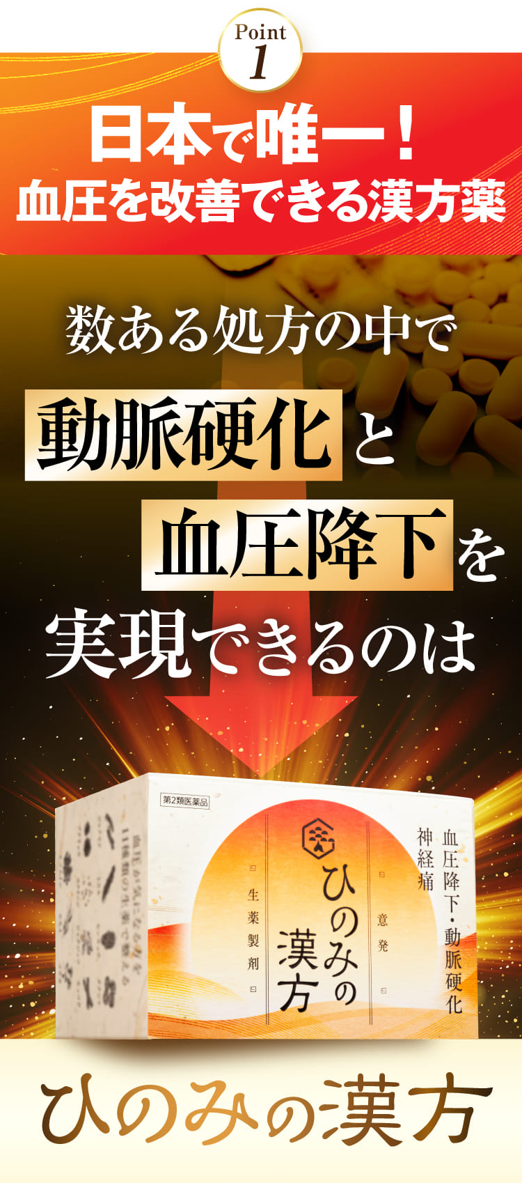 point1.　日本で唯一血圧を改善できる漢方薬。