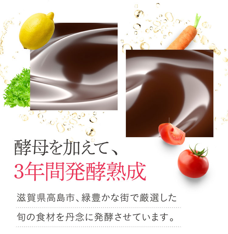 酵母を加えて3年間発酵熟成。滋賀県高島市、緑豊かな街で厳選した旬の食材を丹念に発酵させています。