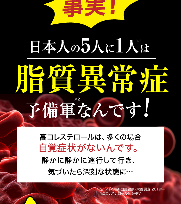 事実！日本人の5人に1人は脂質異常症予備軍なんです！