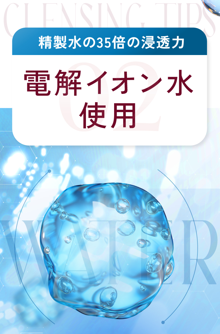 精製水35倍の浸透力、電解イオン水使用！