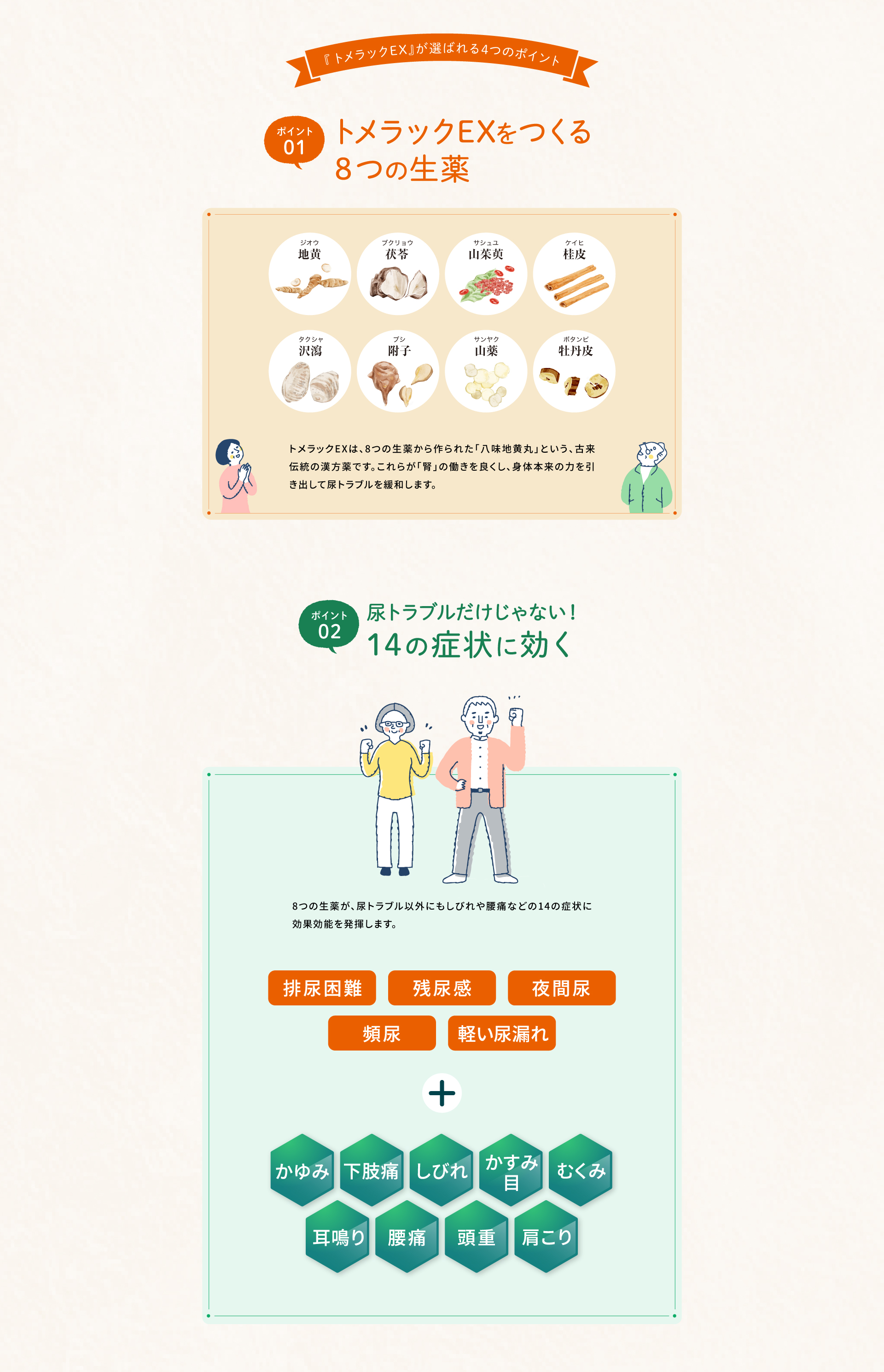 8つの生薬から作られたトメラックが尿トラブル以外にも14の症状に効く