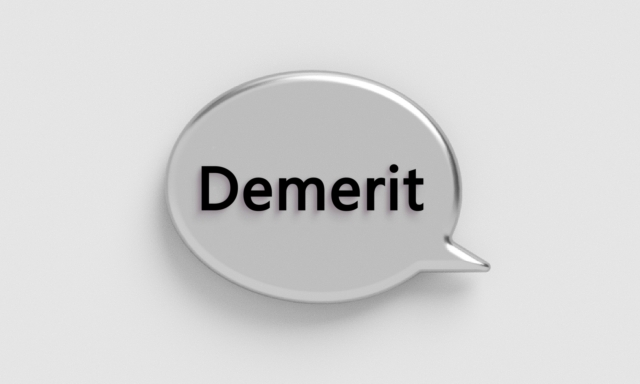 DEMERITのロゴとふきだし