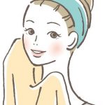 タオルで肌を押さえる女性のイラスト
