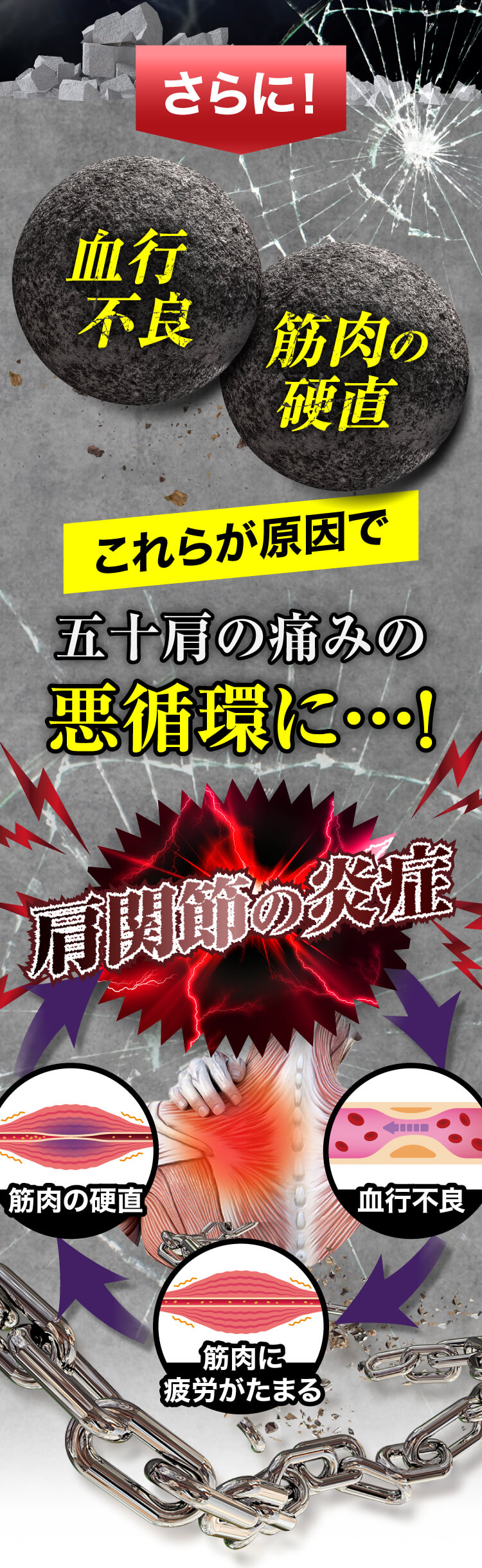 さらに血行不良や筋肉の硬直で手足の痺れの悪循環に。