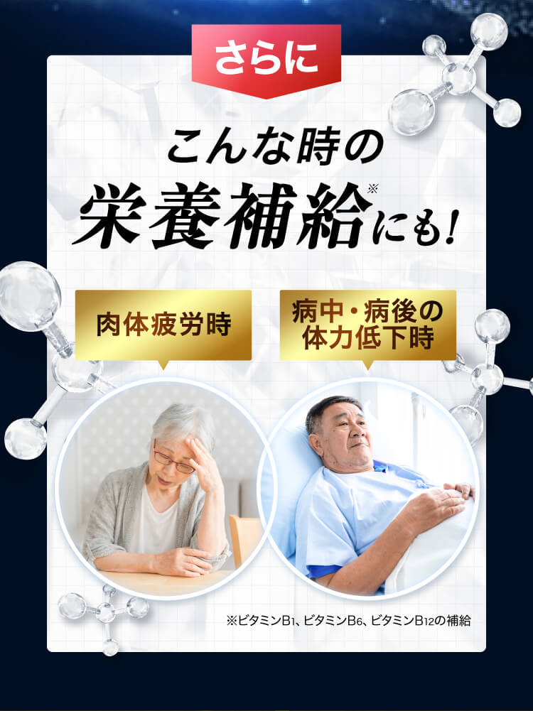 さらに肉体疲労時や病中病後の体力低下時の栄養補給にも。