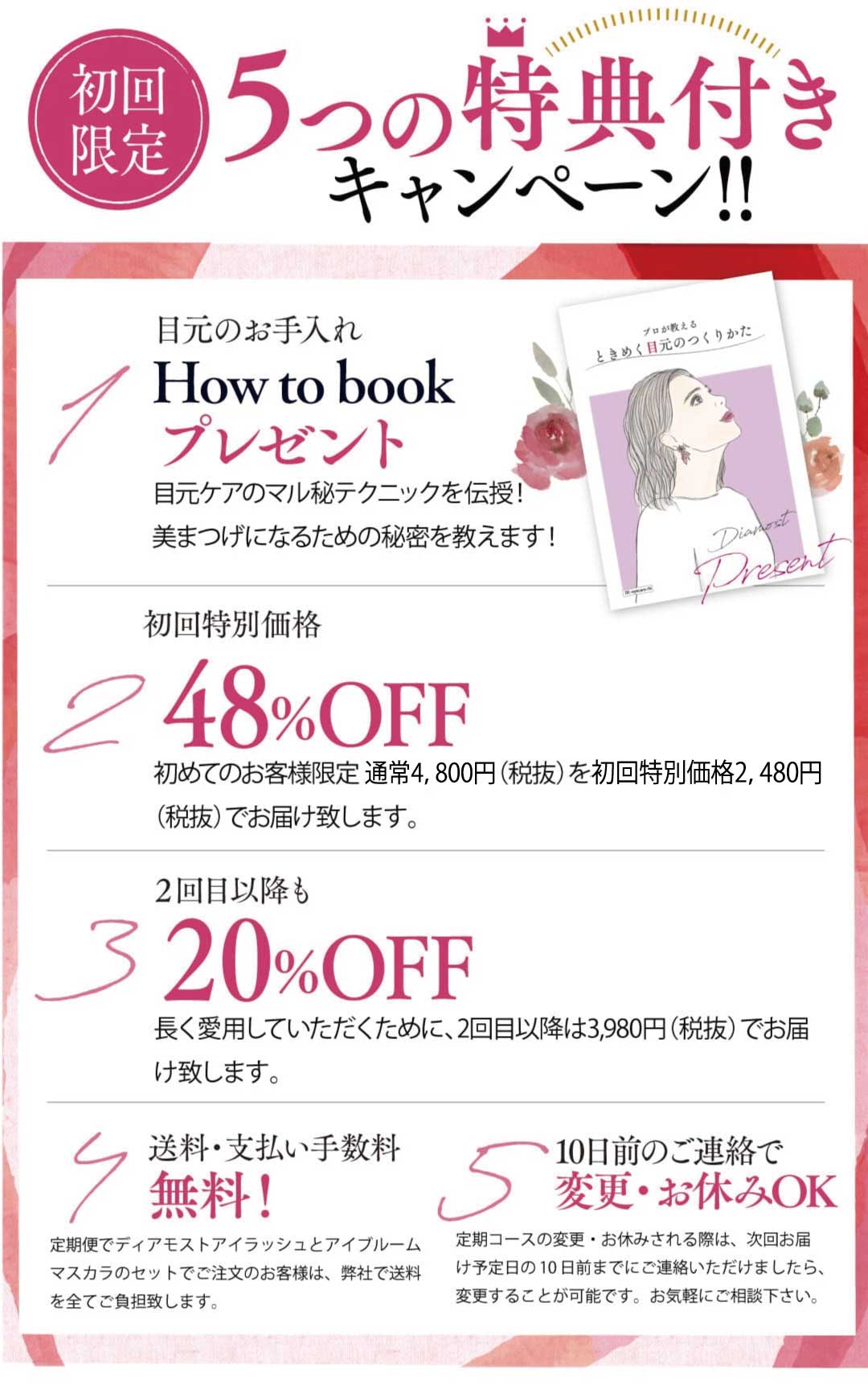 100名限定キャンペーン特典。送料無料、初回48％OFF、クレンジングパウチプレゼント