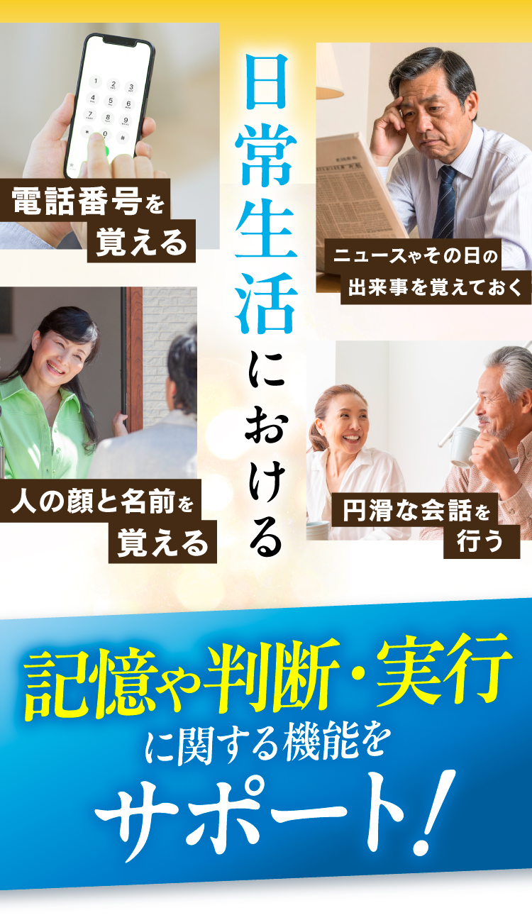 日常生活における記憶や判断・実行に関する機能をサポートします。