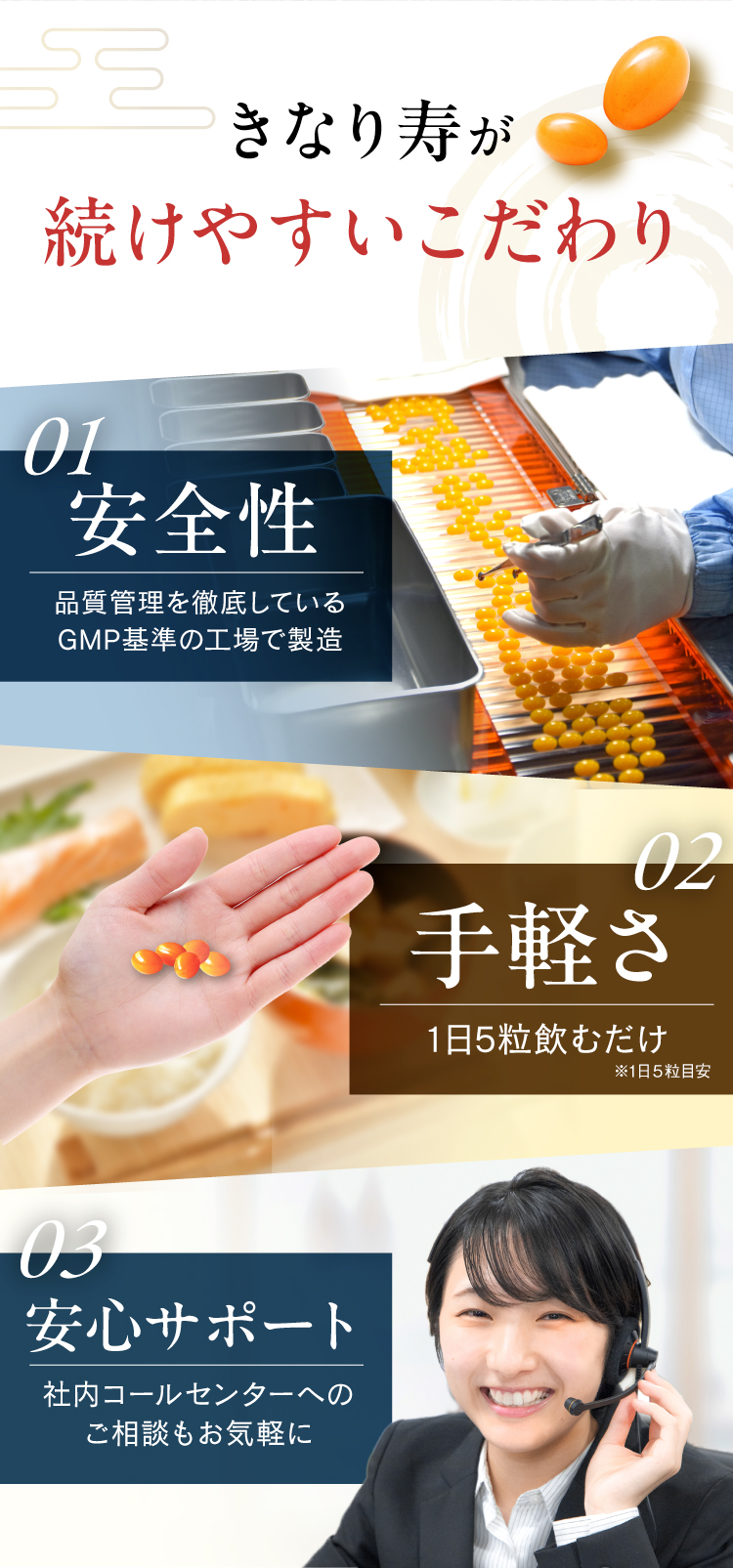 きなり寿の続けやすいこだわり「安全性・手軽さ・安心サポート」