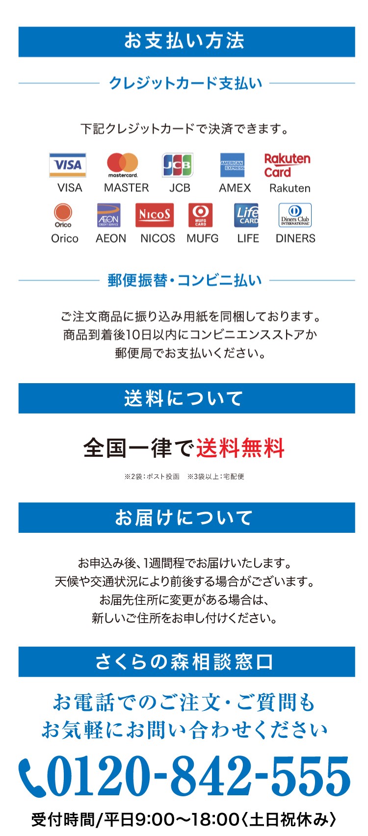 お支払、お届けについて、窓口