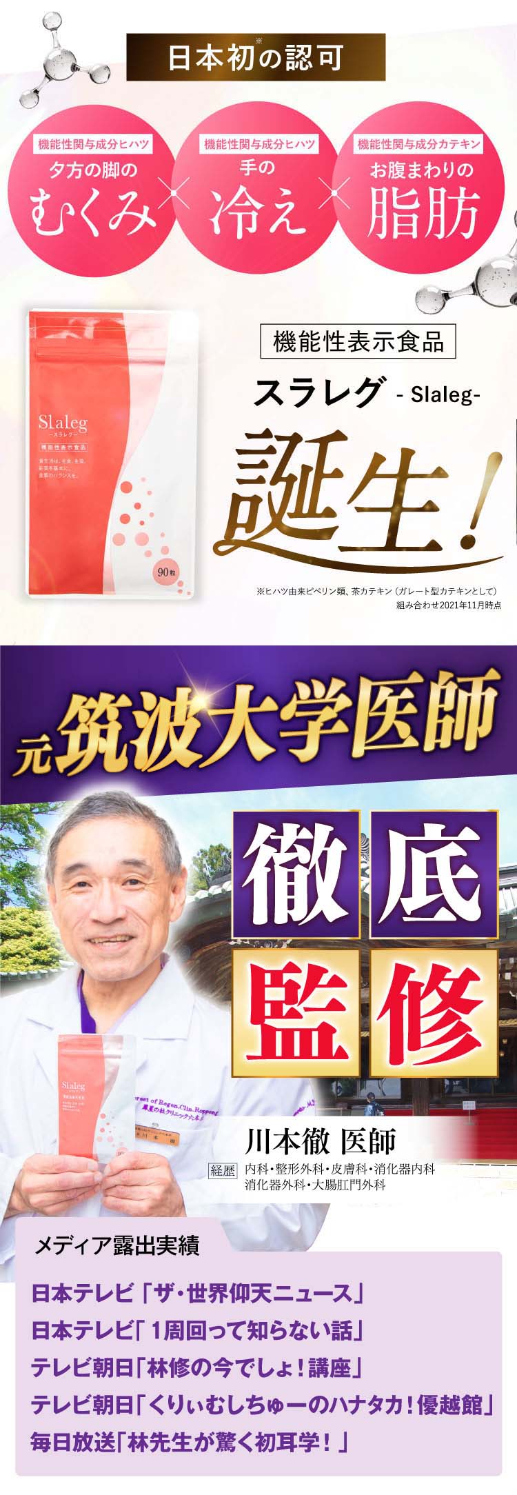 むくみ・冷え・脂肪の機能性表示食品スラレグ誕生。現役医師と共同開発