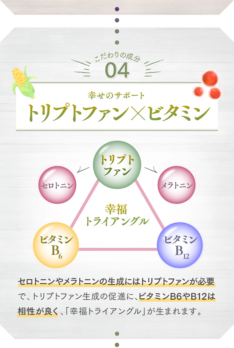 こだわりの成分04「トリプトファン×ビタミン」